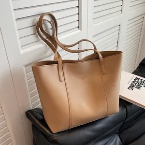 Sac Cabas en Cuir PU Mode Grande Capacité Femmes Sac à Épaule Shopping Minimaliste Rétro Polyvalent Quotidien Sac à Main