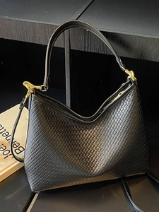 Grand Sac Hobo Tissé pour Femmes Sac Fourre-tout Bandoulière en Cuir PU Avec Bandoulière Réglable Sac à Épaule Navette Gold Hardware