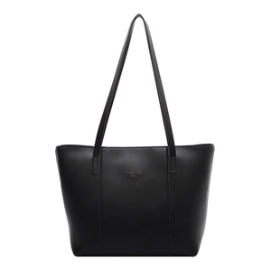 Grand sac fourre-tout classique en cuir noir avec lettrage doré et fines bandoulières