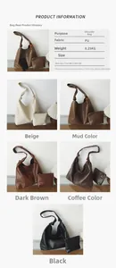 Detailed size chart and multi-color options for the large PU leather tote bag set