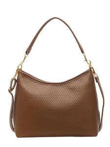Sac hobo marron tissé avec détails dorés et poignée pour le trajet quotidien des femmes