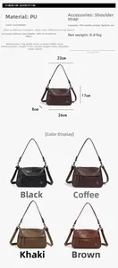 Detailed size specifications for a retro PU leather handbag with detachable shoulder strap