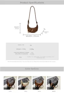 Tableau des tailles pour sac demi-lune en cuir PU avec détails de perles et dimensions