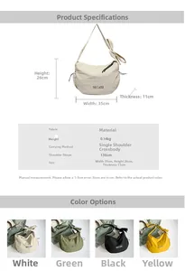 Guide des tailles détaillé et spécifications du sac croissant en nylon avec dimensions