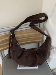 Vintage PU Leather Hobo Bag For Women Large Capacity Crossbody Shoulder Bag Frosted Suede Texture Knot Strap Design Casual Purse