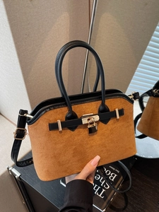 Sac Bandoulière Rétro Femme en Cuir PU Texture Daim Forme Coquille Sac à Main Élégant avec Serrure Métallique Quotidien