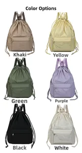 Detailed grid view of lightweight drawstring backpacks in six various modern colors