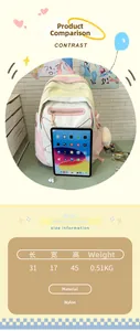 Size guide for nylon backpack showing dimensions 31x17x45cm and 0.51KG weight details