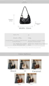 Detailed dimension chart and material specs for the vintage PU leather hobo bag