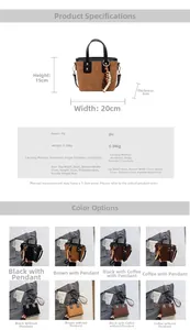 Detailed size guide for the mini PU leather bucket bag with dimensions and weight info