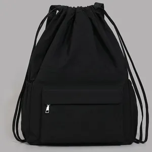Women Lightweight Large Capacity Nylon Drawstring Backpack Simple Sports Travel School Bag Waterproof Foldable Shoulder Backpack