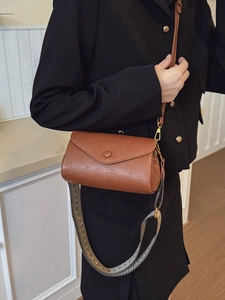 Borsa a tracolla marrone vintage con tracolla jacquard larga e cinturino in pelle morbida