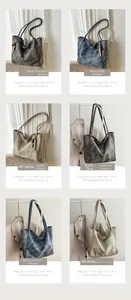 Detail showing high-capacity tote bags in various colors and vintage washed texture