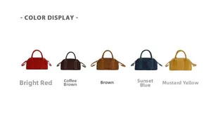 Detailed color display of vintage leather bowling bags in five distinct autumn shades