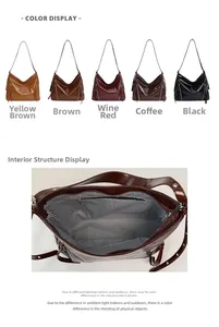 Detail view of large hobo tote bag internal lining and five various color options