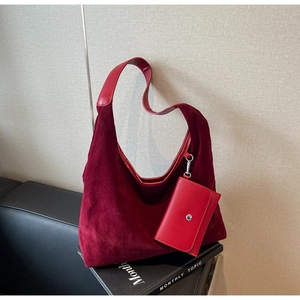 Minimalist Large Capacity PU Suede Texture Hobo Shoulder Bag For Women Retro Solid Color Handbag 2 Piece Set With Sub Bag