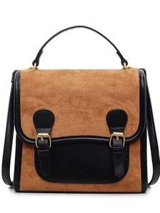 Vintage frosted brown backpack for women with dual buckles and minimalist retro design