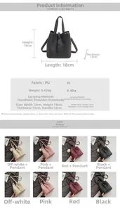 Detailed size guide and multi-color options for the lychee pattern bucket bag