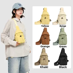 Versatile nylon crossbody chest bags shown in six colors with adjustable straps and drawstring