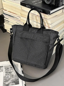 Large Capacity Nylon Tote Bag For Women Casual Plaid Crossbody Bag Student Commuter Shoulder Bag Multi-functional Handbag