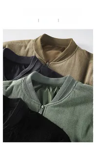 Detailed close-up showing four classic colors of men's corduroy jackets with ribbed collars