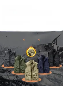 Detail view of double-sided fleece vest showing thermal lining and zip pockets in five colors