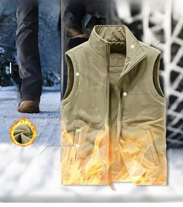Detail of men's reversible outdoor fleece vest with windproof collar and thermal fabric