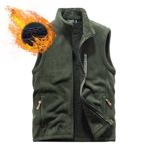 Men's dark green fleece vest with high collar and thermal lining for winter warmth