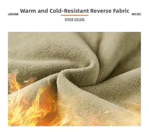 Detail of warm khaki fleece lining fabric for men reversible outdoor vest