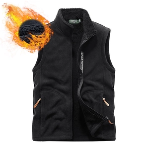 Men's thermal fleece vest in black with stand collar and thickened warm lining