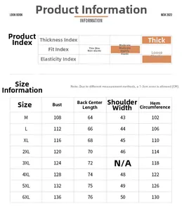 Detailed size guide table for reversible fleece vest from M to 6XL with measurements