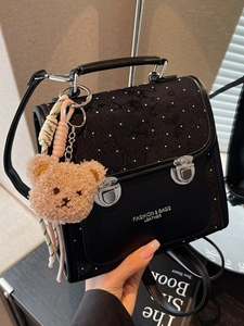 Women Fashion PU Leather Mini Backpack Casual Korean Style Lightweight Travel Bookbag With Plush Bear Charm For Student
