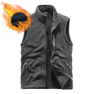 Men Outdoor Casual Polar Fleece Vest Stand Collar Thickened Zip Up Sleeveless Jacket Thermal Winter Outerwear Top