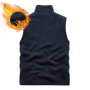 Men's navy blue fleece outdoor vest with thick warm lining shown from the back view