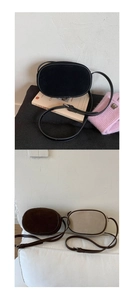 Three minimalist bowling-style crossbody bags in black, dark brown, and beige suede textures