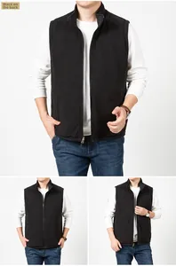 Detail of the reversible fleece vest for men showing black side and high neck collar design