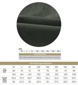 Detailed size chart for men's casual jacket showing measurements from M to 6XL sizes