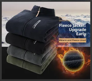 Detail view of four-color outdoor fleece jackets with warm thermal fleece lining