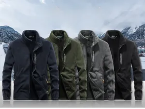 Men's outdoor fleece jackets in four colors with windproof stand collars and warm lining