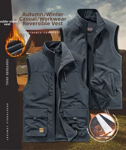 Detail view of multi-pocket design and breathable fabric on thermal winter outdoor vest