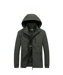 Detail of military green hooded jacket with full zipper, mesh lining and elastic cuffs