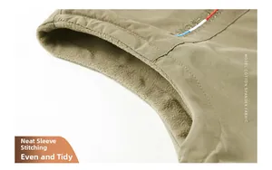 Detail of armhole stitching on fleece vest showing high-quality cotton spandex fabric