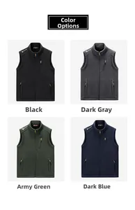 Detailed color display of men's fleece vests in black, grey, green, and dark blue