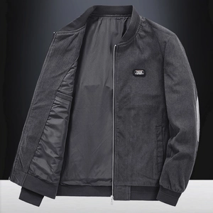 Men's dark gray corduroy bomber jacket with ribbed cuffs and Free Spirit patch