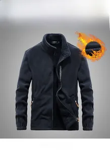 Detail of dark blue fleece jacket showing thermal thick inner lining with heat insulation
