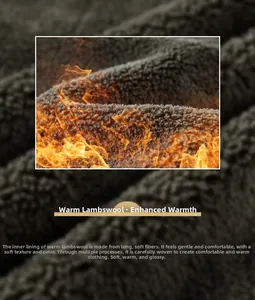 Macro della fodera in lana di agnello grigia con morbida trama e isolamento termico