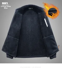 Detail of navy blue jacket showing thick lamb wool lining and thermal fleece insulation
