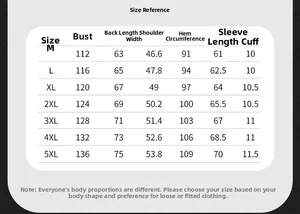 Detailed size chart for men's winter warm cargo jacket showing bust and sleeve dimensions