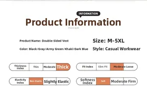 Detailed size chart for men's reversible fleece vest featuring 5 colors and M-5XL range