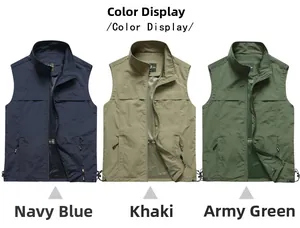 Vue détaillée des gilets de travail extérieurs en bleu marine, kaki et vert armée